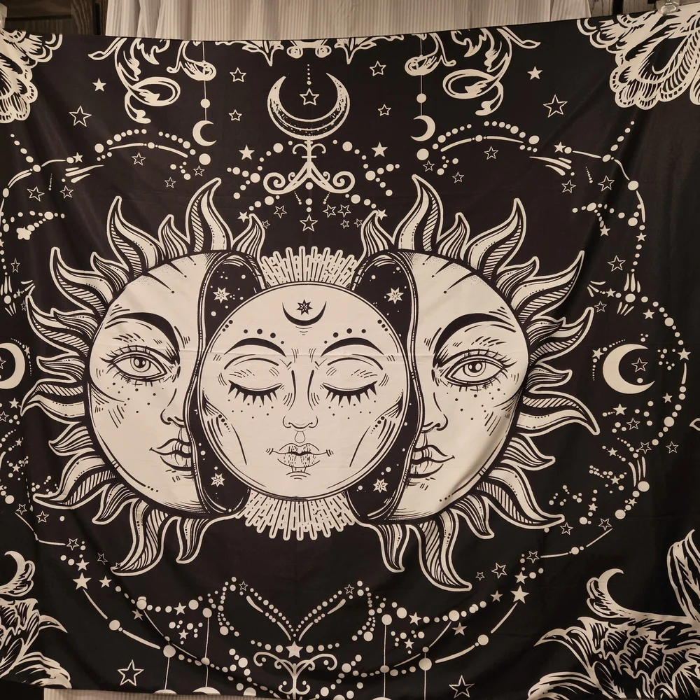 Celestial Black and White Whimsical Wall Tapestry